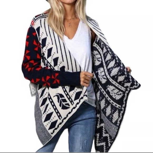 Cato Women Cardigan Southwest Aztec Cape Sweater Shawl Wrap Fall Poncho Shrug XL - Picture 1 of 6